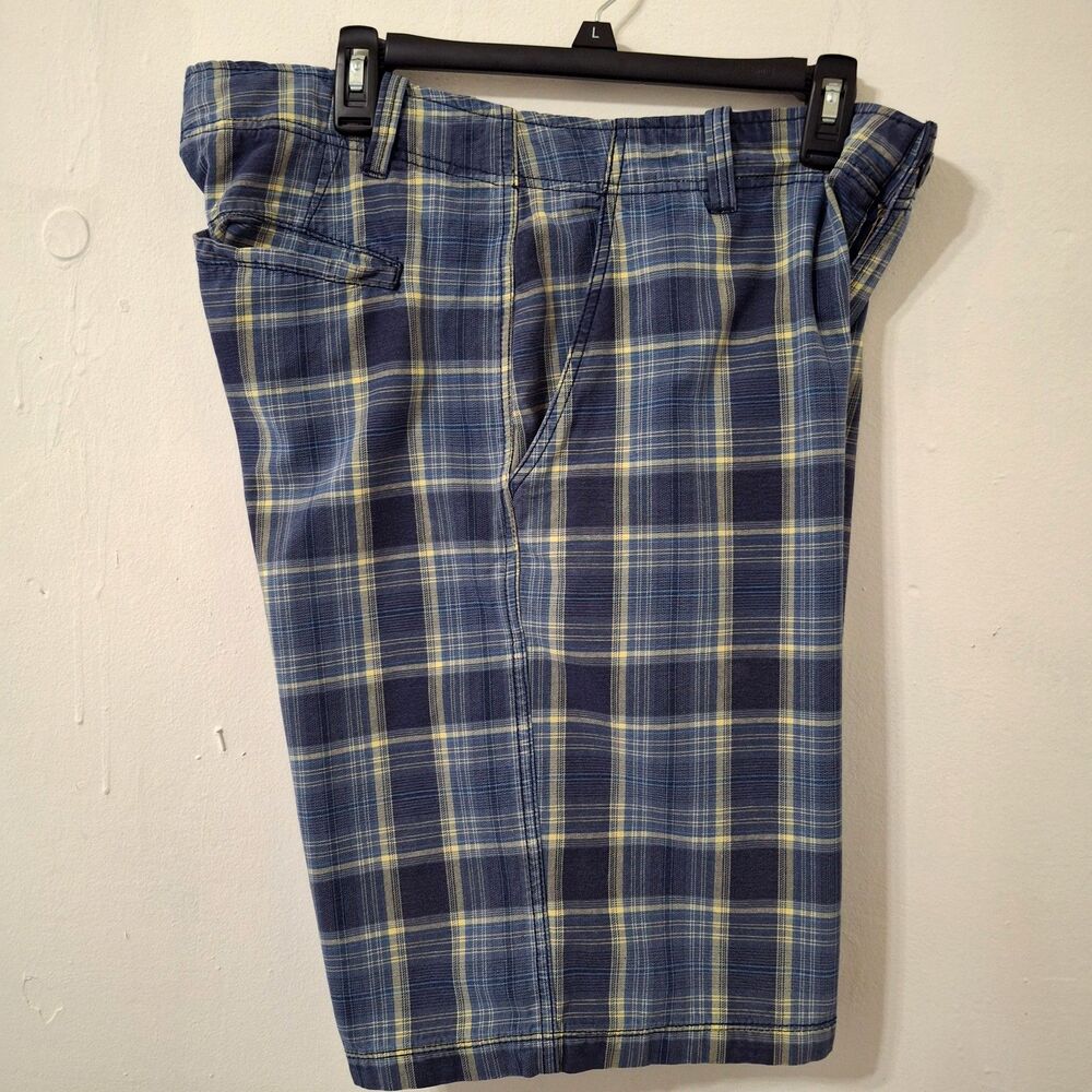 AEROPOSTALE Mens Shorts 34 Blue Yellow Plaid Y2K Indie Sleaze Flat Front Chino